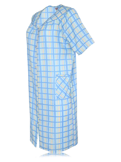 JEFFRICO House Dresses for Women with Pockets - Lightweight Breathable Short Sleeve Muumuu & Nightgowns - Snap Front Housecoat and Dusters for Women