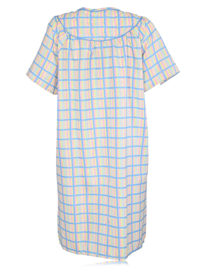 JEFFRICO House Dresses for Women with Pockets - Lightweight Breathable Short Sleeve Muumuu & Nightgowns - Snap Front Housecoat and Dusters for Women