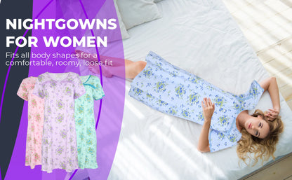 JEFFRICO Womens Nightgowns Short Sleeve Sleepwear Soft Pajama Dress Nightshirts