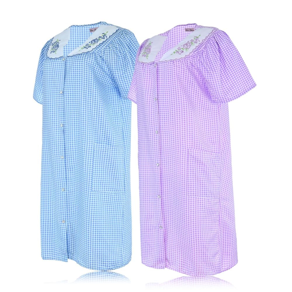 JEFFRICO 2 Pack House Dresses for Women with Pockets - Lightweight Breathable Short Sleeve Muumuu & Nightgowns - Women's Dusters