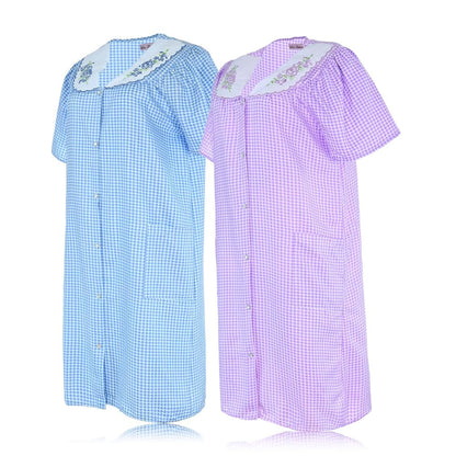 JEFFRICO 2 Pack House Dresses for Women with Pockets - Lightweight Breathable Short Sleeve Muumuu & Nightgowns - Women's Dusters