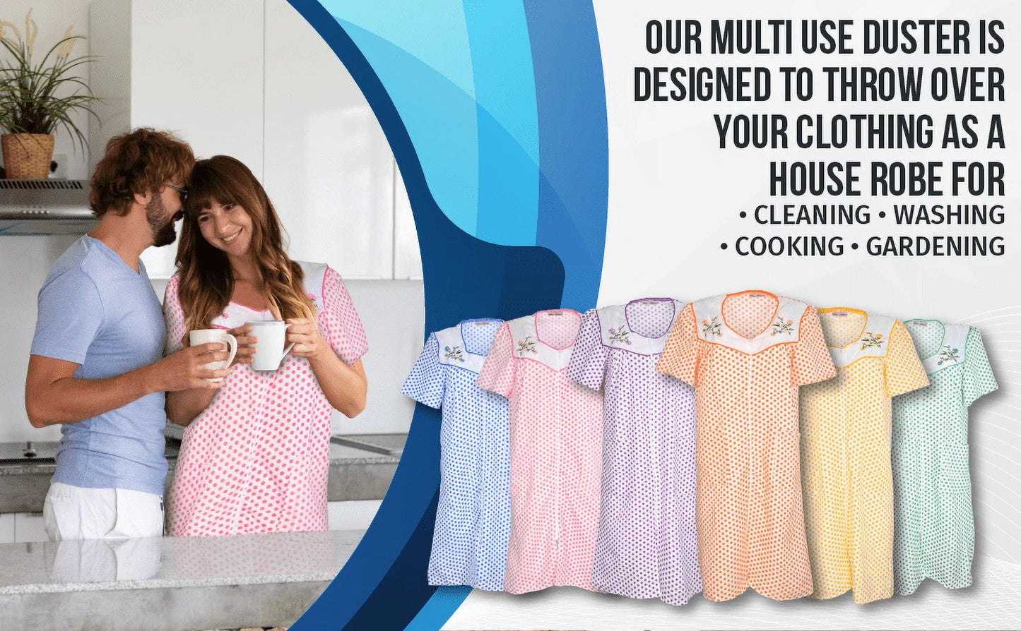 JEFFRICO House Dresses for Women with Pockets - Lightweight Breathable Short Sleeve Muumuu & Nightgowns - Zipper Front Housecoat and Dusters for Women