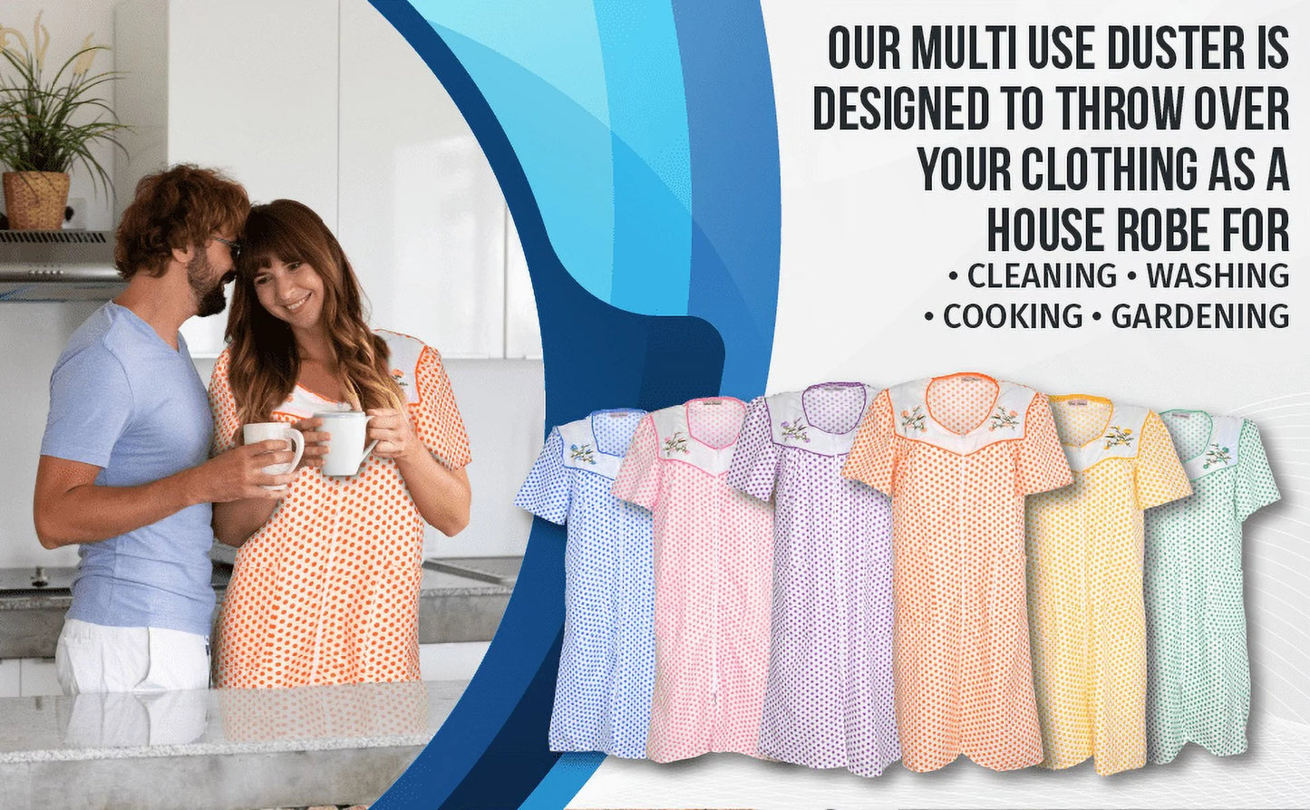 JEFFRICO House Dresses for Women with Pockets - Lightweight Breathable Short Sleeve Muumuu & Nightgowns - Zipper Front Housecoat and Dusters for Women