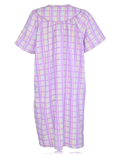 JEFFRICO House Dresses for Women with Pockets - Lightweight Breathable Short Sleeve Muumuu & Nightgowns - Snap Front Housecoat and Dusters for Women