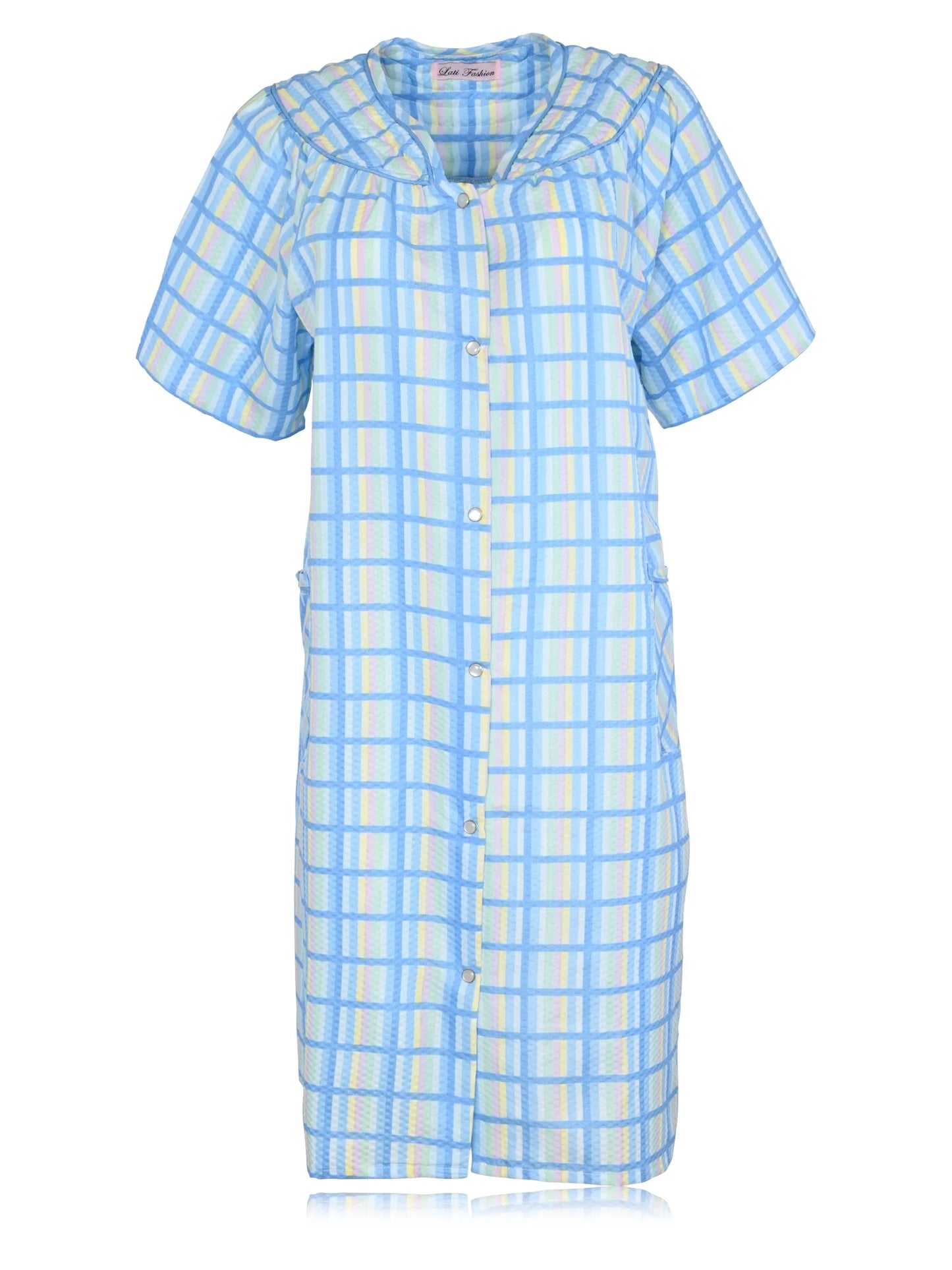JEFFRICO House Dresses for Women with Pockets - Lightweight Breathable Short Sleeve Muumuu & Nightgowns - Snap Front Housecoat and Dusters for Women