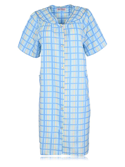 JEFFRICO House Dresses for Women with Pockets - Lightweight Breathable Short Sleeve Muumuu & Nightgowns - Snap Front Housecoat and Dusters for Women