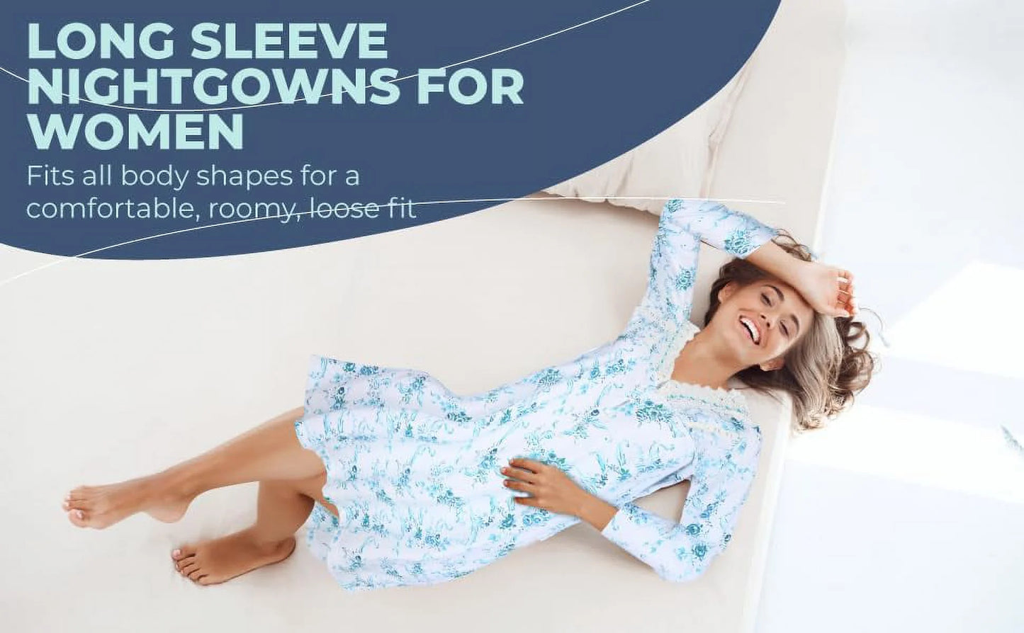 JEFFRICO Womens Long Sleeve Nightgowns Sleepwear Soft Pajama Dress Nightshirts