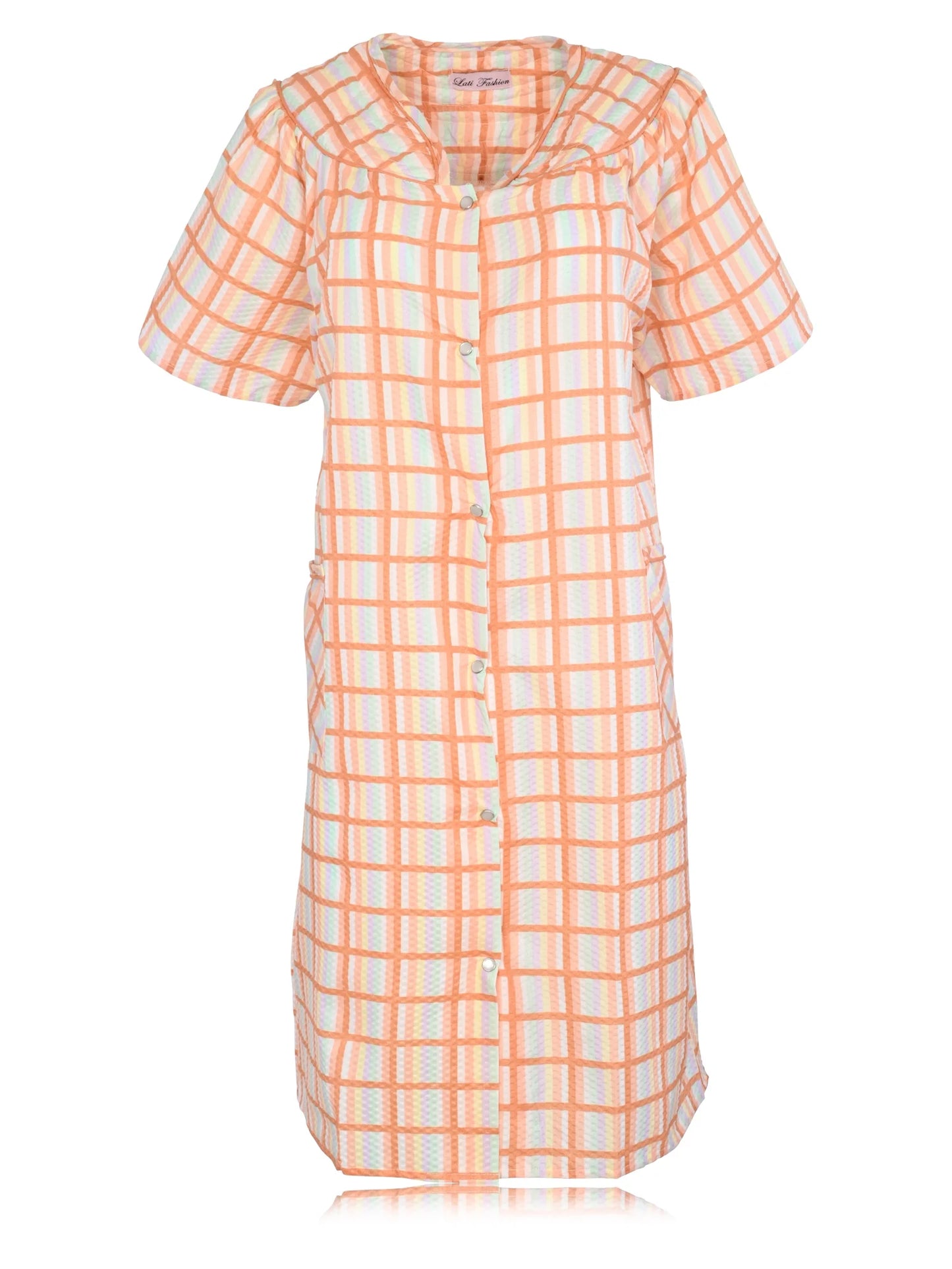 JEFFRICO House Dresses for Women with Pockets - Lightweight Breathable Short Sleeve Muumuu & Nightgowns - Snap Front Housecoat and Dusters for Women