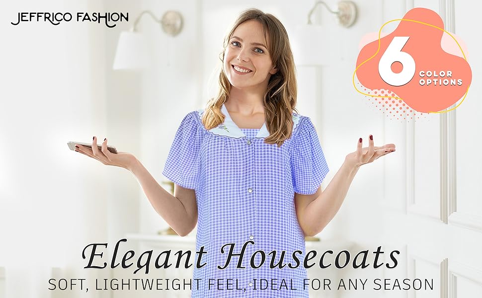 JEFFRICO House Dresses for Women with Pockets - Lightweight Breathable Short Sleeve Muumuu & Nightgowns - Women's Dusters