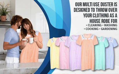 JEFFRICO House Dresses for Women with Pockets - Lightweight Breathable Short Sleeve Muumuu & Nightgowns - Snap Front Housecoat and Dusters for Women