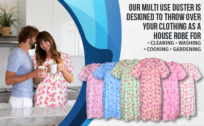 JEFFRICO House Dresses for Women with Pockets - Lightweight Breathable Short Sleeve Muumuu & Nightgowns - Snap Front Housecoat and Dusters for Women