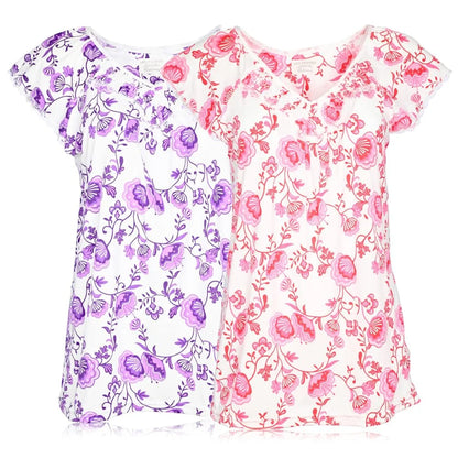 JEFFRICO Pajamas For Women 2 Pack Capri Set Sleepwear Soft Pajamas Short Sleeve Pajamas Sleepshirt With Capri Pants