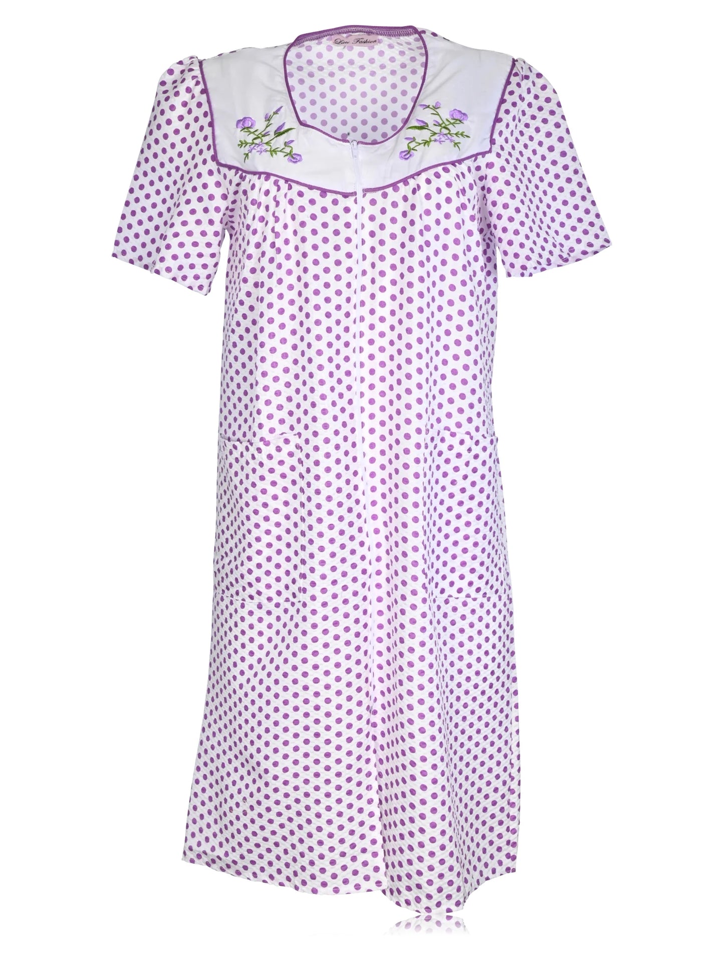 JEFFRICO House Dresses for Women with Pockets - Lightweight Breathable Short Sleeve Muumuu & Nightgowns - Zipper Front Housecoat and Dusters for Women