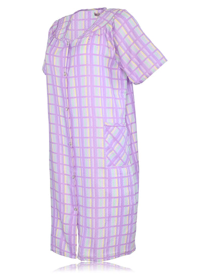 JEFFRICO House Dresses for Women with Pockets - Lightweight Breathable Short Sleeve Muumuu & Nightgowns - Snap Front Housecoat and Dusters for Women