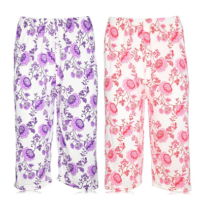 JEFFRICO Pajamas For Women 2 Pack Capri Set Sleepwear Soft Pajamas Short Sleeve Pajamas Sleepshirt With Capri Pants