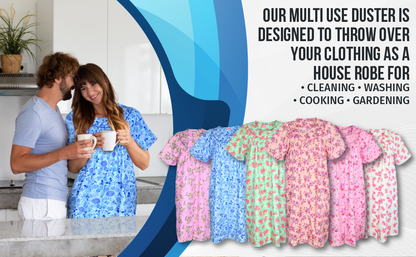 JEFFRICO House Dresses for Women with Pockets - Lightweight Breathable Short Sleeve Muumuu & Nightgowns - Snap Front Housecoat and Dusters for Women