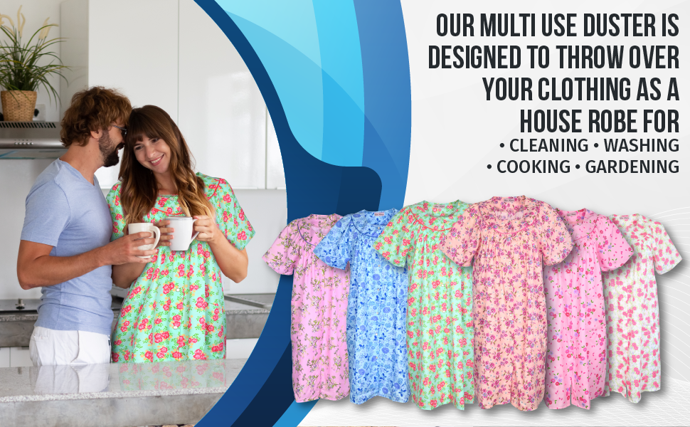 JEFFRICO House Dresses for Women with Pockets - Lightweight Breathable Short Sleeve Muumuu & Nightgowns - Snap Front Housecoat and Dusters for Women