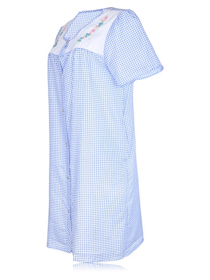 JEFFRICO House Dresses for Women with Pockets - Lightweight Breathable Short Sleeve Muumuu & Nightgowns - Snap Front Housecoat and Dusters for Women