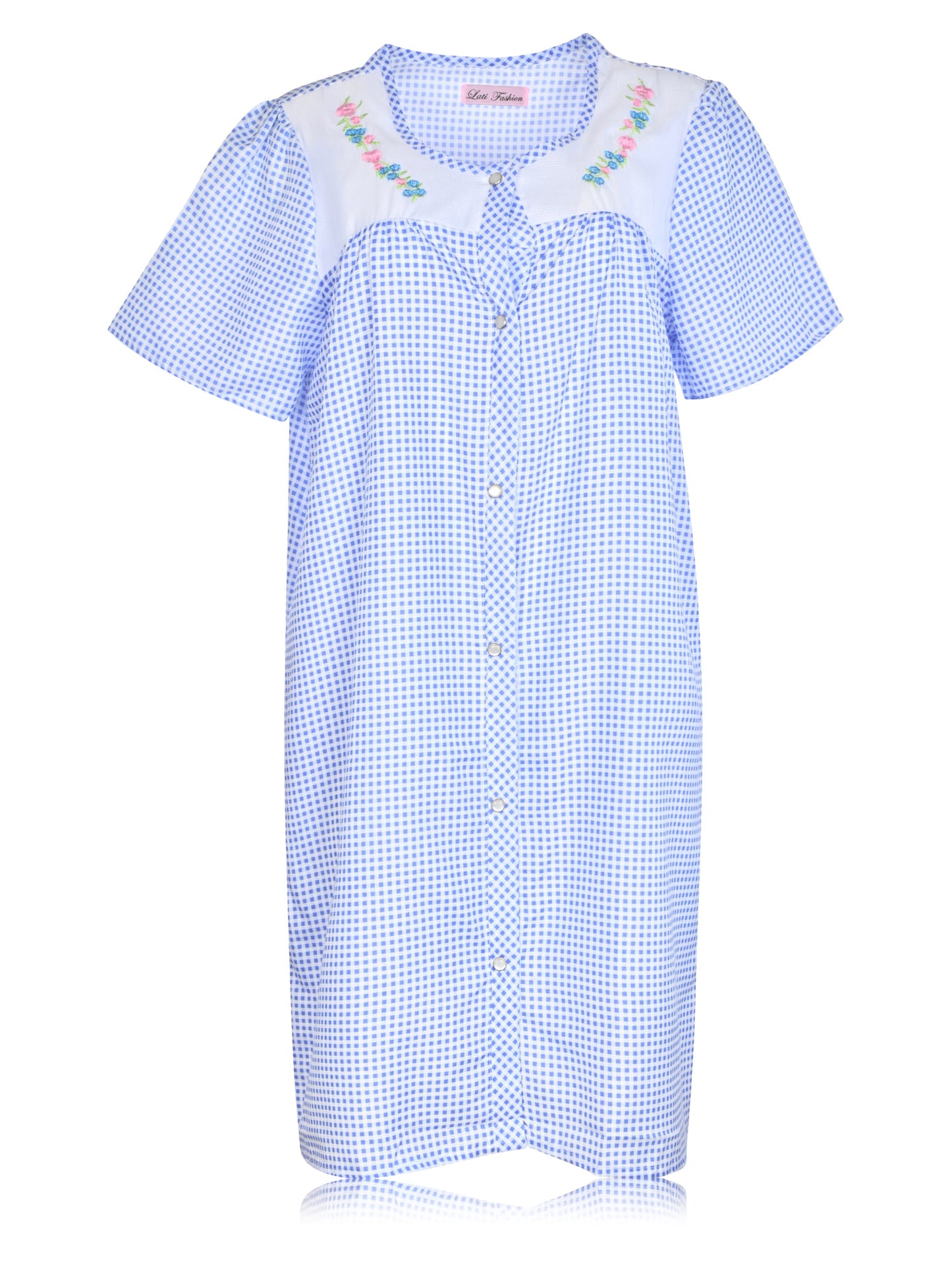JEFFRICO House Dresses for Women with Pockets - Lightweight Breathable Short Sleeve Muumuu & Nightgowns - Snap Front Housecoat and Dusters for Women
