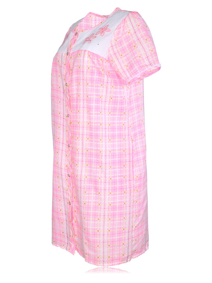 JEFFRICO House Dresses for Women with Pockets - Lightweight Breathable Short Sleeve Muumuu & Nightgowns - Snap Front Housecoat and Dusters for Women