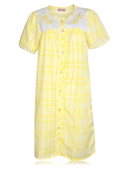 JEFFRICO House Dresses for Women with Pockets - Lightweight Breathable Short Sleeve Muumuu & Nightgowns - Snap Front Housecoat and Dusters for Women