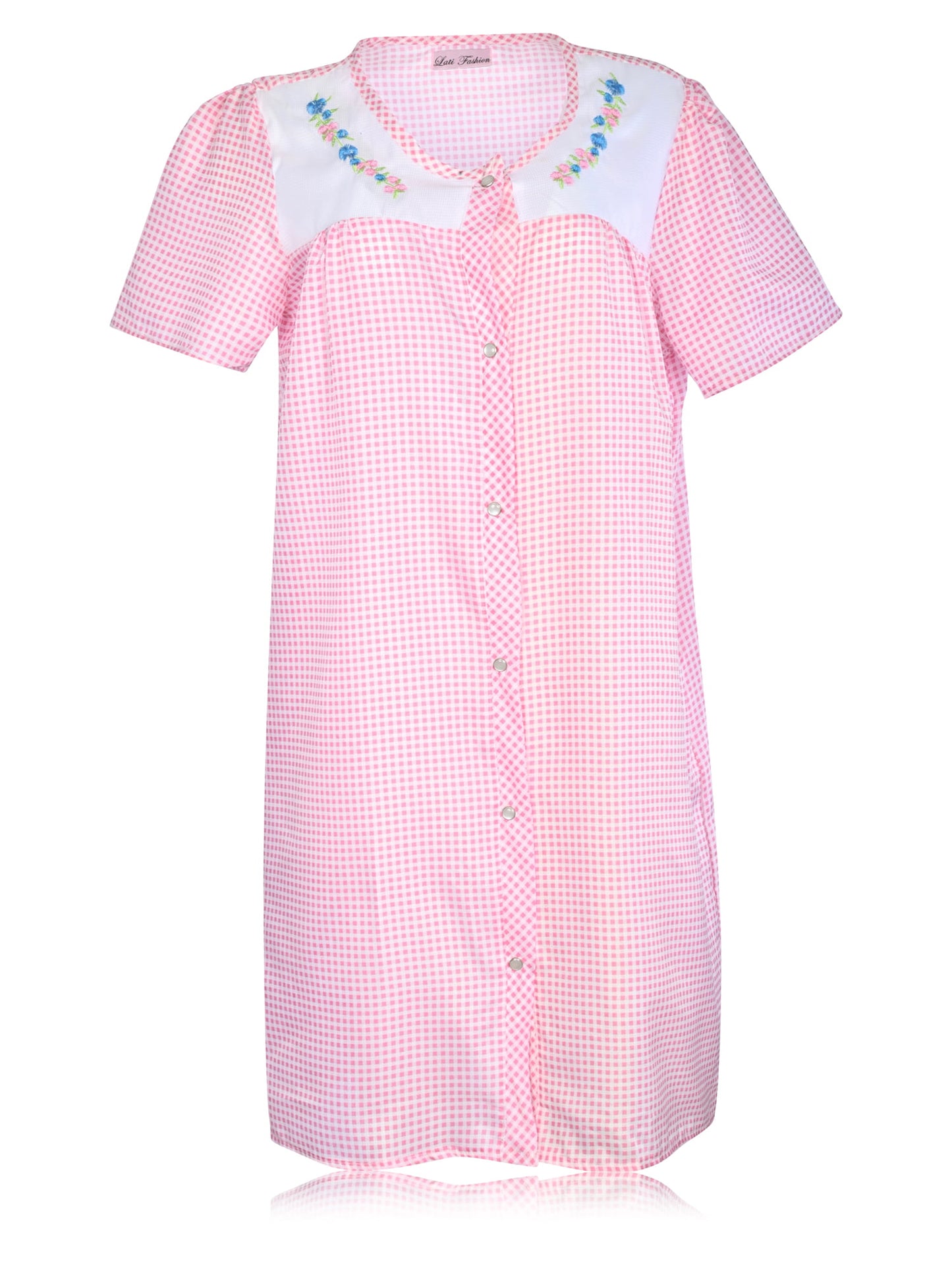 JEFFRICO House Dresses for Women with Pockets - Lightweight Breathable Short Sleeve Muumuu & Nightgowns - Snap Front Housecoat and Dusters for Women