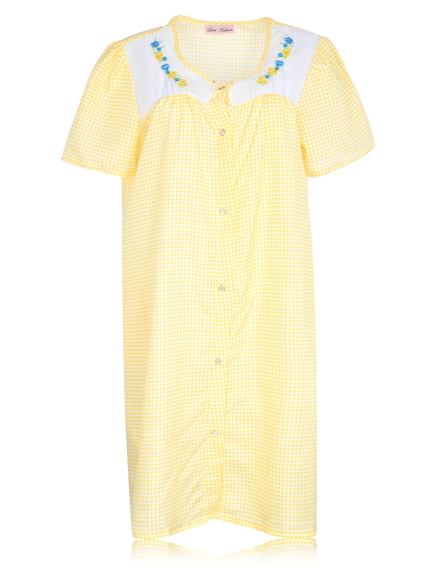 JEFFRICO House Dresses for Women with Pockets - Lightweight Breathable Short Sleeve Muumuu & Nightgowns - Snap Front Housecoat and Dusters for Women