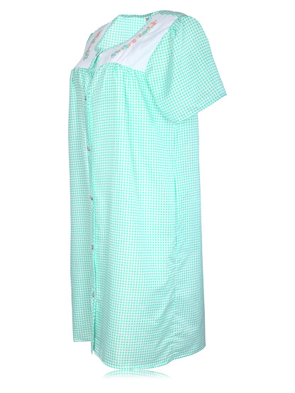 JEFFRICO House Dresses for Women with Pockets - Lightweight Breathable Short Sleeve Muumuu & Nightgowns - Snap Front Housecoat and Dusters for Women