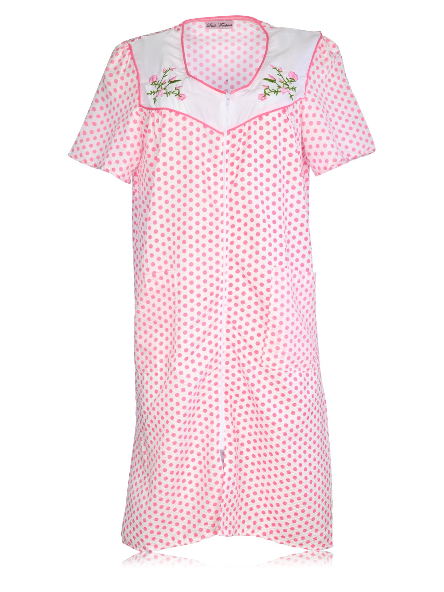 JEFFRICO House Dresses for Women with Pockets - Lightweight Breathable Short Sleeve Muumuu & Nightgowns - Zipper Front Housecoat and Dusters for Women